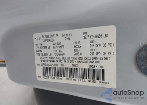 2005 Dodge Ram 1500 Slt/Laramie z USA, uszkodzony, nr VIN 1D7HU18D65S268833